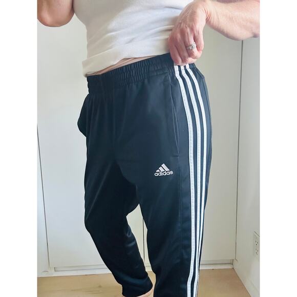 AdidasTrack Pants Size Medium/Large Slim Fit Black White Classic stripe Workout - Picture 1 of 7
